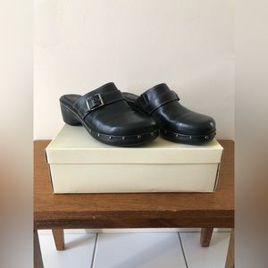 Etienne Aigner Squared Leather Clogs